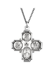 Four Way Medal Sterling Silver Necklace With Chain 30.00 X 29.00 MM
