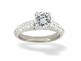 14K White Gold Genuine Round White Topaz and Diamond Engagement Ring