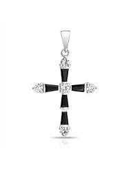 Bling Jewelry White and Black Onyx Color Baguette CZ Cross Pendant 925 Silver