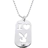 Officially Licensed Playboy Silver Plated I LOVE PLAYBOY ID Tag Necklace