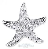 Sterling Silver 41mm Filigree Starfish Pin With Curled Tips