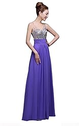 Sexy V-neck Floor Length Crystals Crystal Beaded Evening Dress 