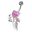 Bauchnabelpiercing aus Titan und 925er Silber Herz rosa