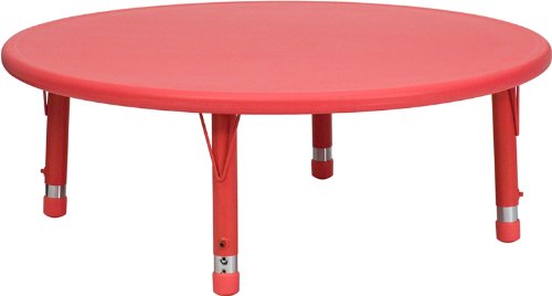 Flash 45'' Round Height Adjustable Round Red Plastic Activity Table