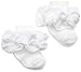 Jefferies Socks Double Ruffle Turncuff Sock, White, shoe size 0-1/ Sock size 0-4 /(1-3 Months)