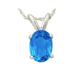 All-Natural Genuine 8x6 mm, Oval Blue Topaz pendant set in 14k White Gold by Szul
