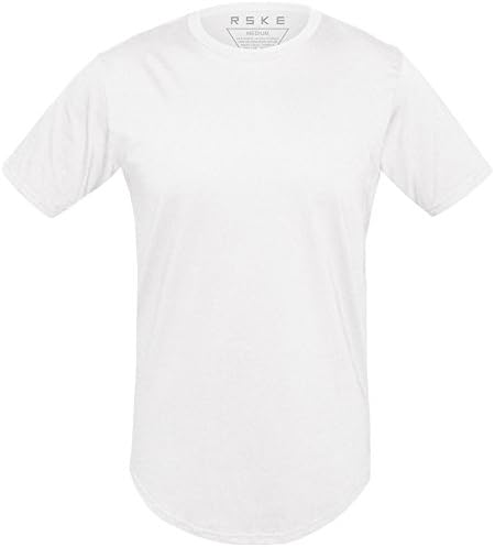 RSKE Longline Curved Round Hem T Shirt Mens Hipster Hip Hop LA Style (MEDIUM, WHITE)