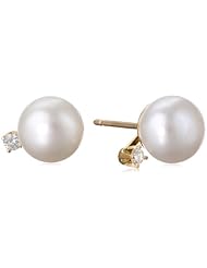 Diamond and White Freshwater Cultured Pearl Stud Earrings