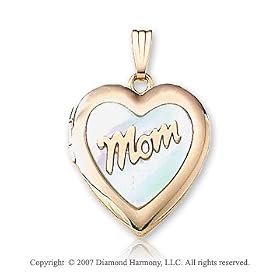 Mom Mother of Pearl Medium 14k Y Gold Heart Locket