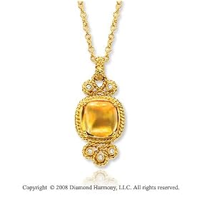 14k Yellow Gold Vintage Style Citrine Diamond Necklace