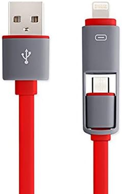 POLANFO 2 in 1 Dual Universal Micro USB Charging Cord &amp; Data Cable for Android and IOS for Apple iPhone 6 / 6 Plus / 5 / 5S / 5C, iPad, iPod, Samsung, HTC, Android, and all micro USB phones (Red)