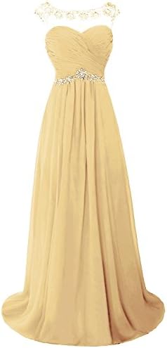 MittyDresses Women's Elegant Long Chiffon Prom Dreses Party Dresses Size 4 US Gold