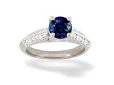 14K White Gold Genuine Round Sapphire and Diamond Engagement Ring