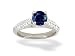 14K White Gold Genuine Round Sapphire and Diamond Engagement Ring