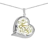 Sterling Silver and 18k Gold over Silver Abstract Filigree MOM Heart on 16in - 18in Necklace