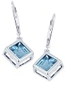 Sterling Silver 7x7mm Square Blue Topaz Earrings