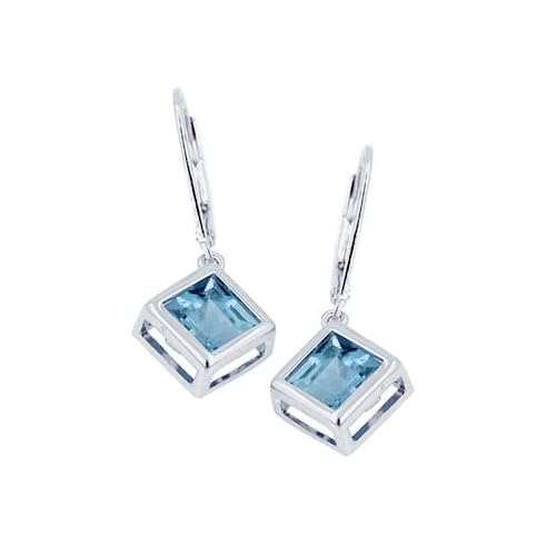 Sterling Silver 7x7mm Square Blue Topaz Earrings