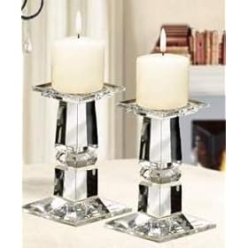 LYON CRYSTAL PILLAR HOLDERS - LYON COLLECTION PAIR OF 7 INCH 24% LEAD CRYSTAL PILLAR...