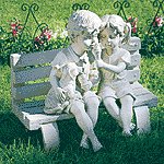Boy/Girl/Dog Garden Statue Bench