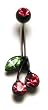 Stainless Steel Gothic Belly Ring with Red/Green CZ - Cherries