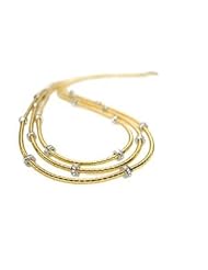 18K Yellow Gold Multi-strand Hand Woven Necklace With Diamond Roundels