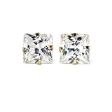 Genuine 14 KT Yellow Gold 5MM Princess Clear Simulated Diamond cz 14K Stud Post Earrings