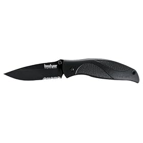 Kershaw Ken Onion Black Out Serrated Folding Knife with Speed Safe