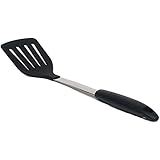 CuliChef Silicone & Stainless Steel Spatula - Black Slotted Spatula Turner - High Quality Non Stick Heat Resistant Kitchen Tool