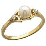 14Kt Yellow Gold Treasure White Pearl and Freezing Diamond Ring