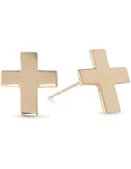 14k Gold High Polish Cross Stud Earrings