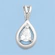 Sterling Silver Pendant -Teardrop Shape - Clear Pear Shaped Cubic Zerconia - Satin Finish - 11mm Height
