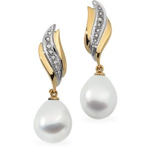 18k Gold S. Sea Cult. Pearl Rough Diamond Earring 1/6ct 12mm Fine - JewelryWeb