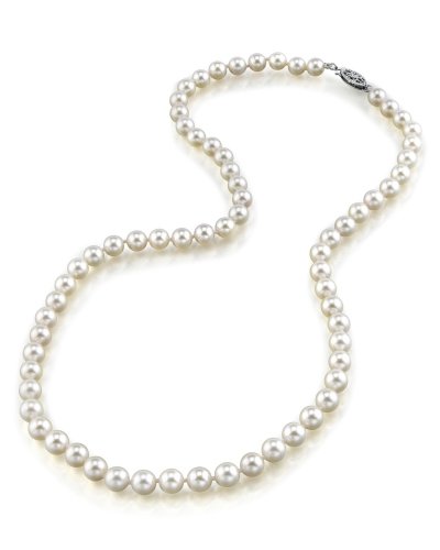 6.0-6.5mm Japanese Akoya White Pearl Necklace - AAA Quality, 17 inch Princess Length