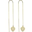 Solid 14KT Yellow Gold Cubic Zirconia HOLLOW HEART Threader Earrings