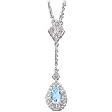 0.16Ct.T.W. Sparkling Round Cut Diamonds, Pear Shaped Aquamarine, 14K White Gold. Aquamarine and Diamond Drop Necklace