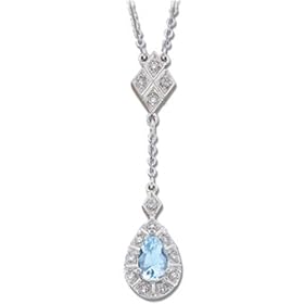 0.16Ct.T.W. Sparkling Round Cut Diamonds, Pear Shaped Aquamarine, 14K White... by Jewelry Days