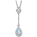 0.16Ct.T.W. Sparkling Round Cut Diamonds, Pear Shaped Aquamarine, 14K White Gold. Aquamarine and Diamond Drop Necklace