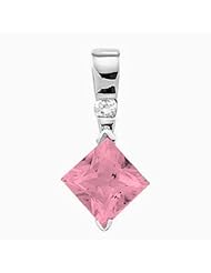 14K White Gold Princess Cut Pink Tourmaline and Diamond Pendant -- LIFETIME WARRANTY