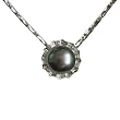 Crystal Circlet Cultured Pearl Platinum Overlay Sterling Silver Pendant Necklace, Dyed Black Crystal Circlet Cultured Pearl Platinum Overlay Sterling Silver Pendant Necklace, Dyed Black