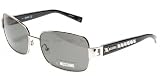 MOSCHINO SUNGLASSES DESIGNER FASHION AUTHENTIC WOMENS RECTANGULAR SHINY PALLADIUM BLACK CRYSTAL SWAROVSKI GREY PEARLS FRAME| SMOKE LENS MO560 01
