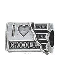 Genuine Zable (TM) Product. 925 Sterling Silver I Love Chocolate Bead Charm. 100% Satisfaction Guaranteed.