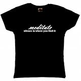 Flirty Diva Tees Woman's LooseFit T-Shirt-Meditate  Silence is where you find it-Black-White