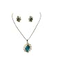 Valentine Gift 3pc Set Studded Pendants Necklace Turquoise Blue Victorian Style Gemstone Jewelry
