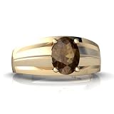 14K Yellow Gold Oval Genuine Smoky Quartz Men's Men's Ring