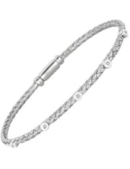 Sterling Silver Basketweave with Diamond Accents Bangle Bracelet 7 1/4" 0.05ct