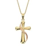 14k Yellow and Rose Gold Design Cross Pendant w/Chain 18