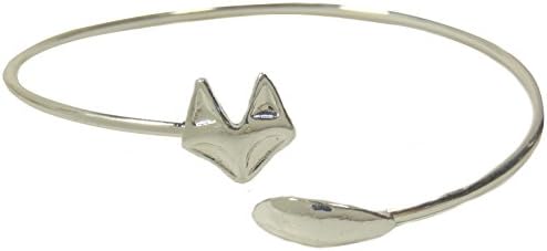 Simple Fox Wrap Cuff, Minimalist Bangle Bracelet (Silver)