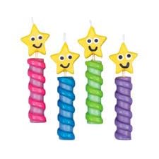 Birthday Cake Candles, Smiley Star Face x 4