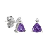 9ct White Gold Ladies Amethyst Trillion/Diamond Earrings