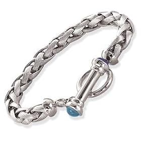 14k White Gold Bracelet with Amethyst and Blue Topaz Toggle Caps- 7.5 by Element Jewelry & Accessories